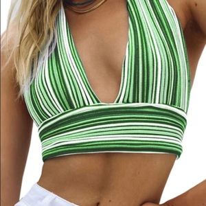 ☀️🏖️Halter top, green and white size S.